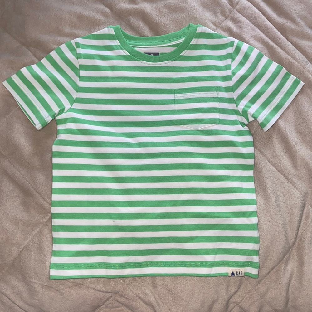 GAP Playtime Favorites Green & White Striped Cotton Tee